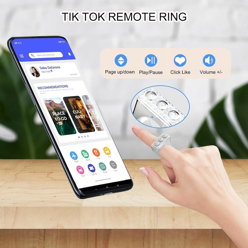 GEVO Remote Control Page Turner for TikTok - Bluetooth Scrolling Ring for iPhone iPad Android Ebook Reading, Camera Video Shutter for Smart Phone (Silver) - Image 2